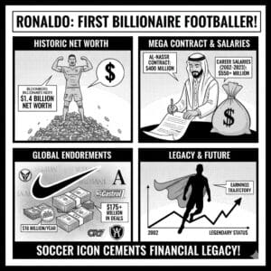 Cristiano Ronaldo celebrates becoming the first footballer to reach billionaire status