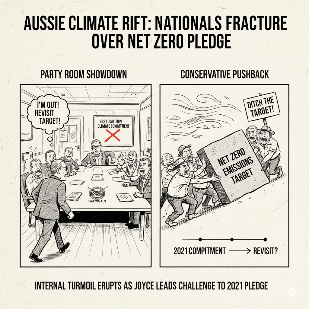 Barnaby Joyce walks out of Nationals Party meeting during net zero emissions debate in Canberra 2025.