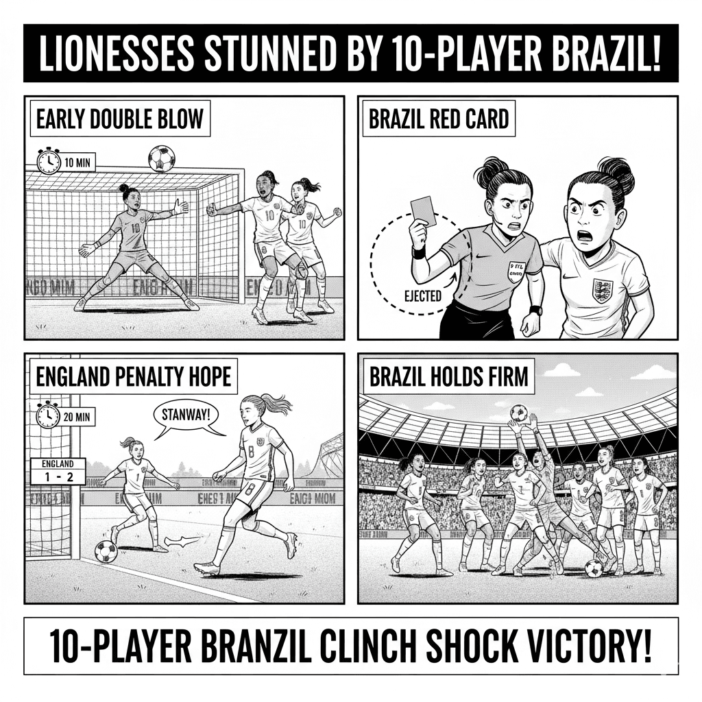 Brazil stun Euro champions England 2–1 at Etihad Stadium – women’s football friendly