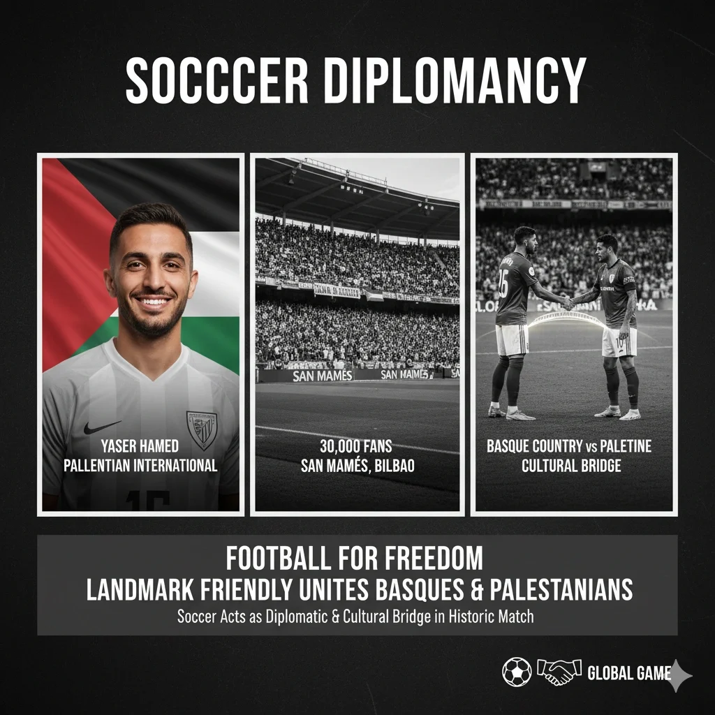 Basque Country Palestine soccer match at San Mamés stadium in Bilbao, November 2025.