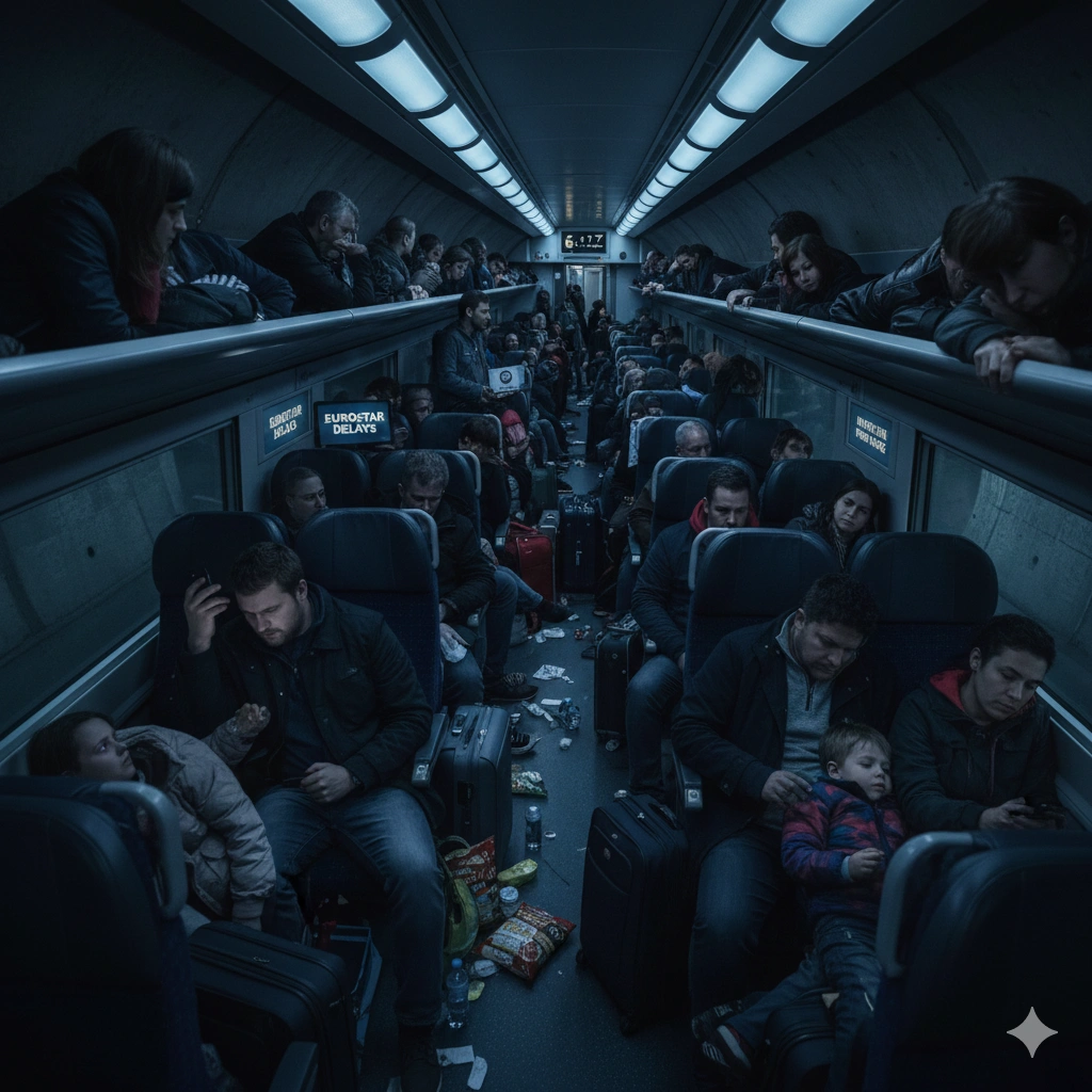 Channel Tunnel power failure halts Eurostar services, stranding thousands ahead of New Year’s Eve and causing major travel delays.