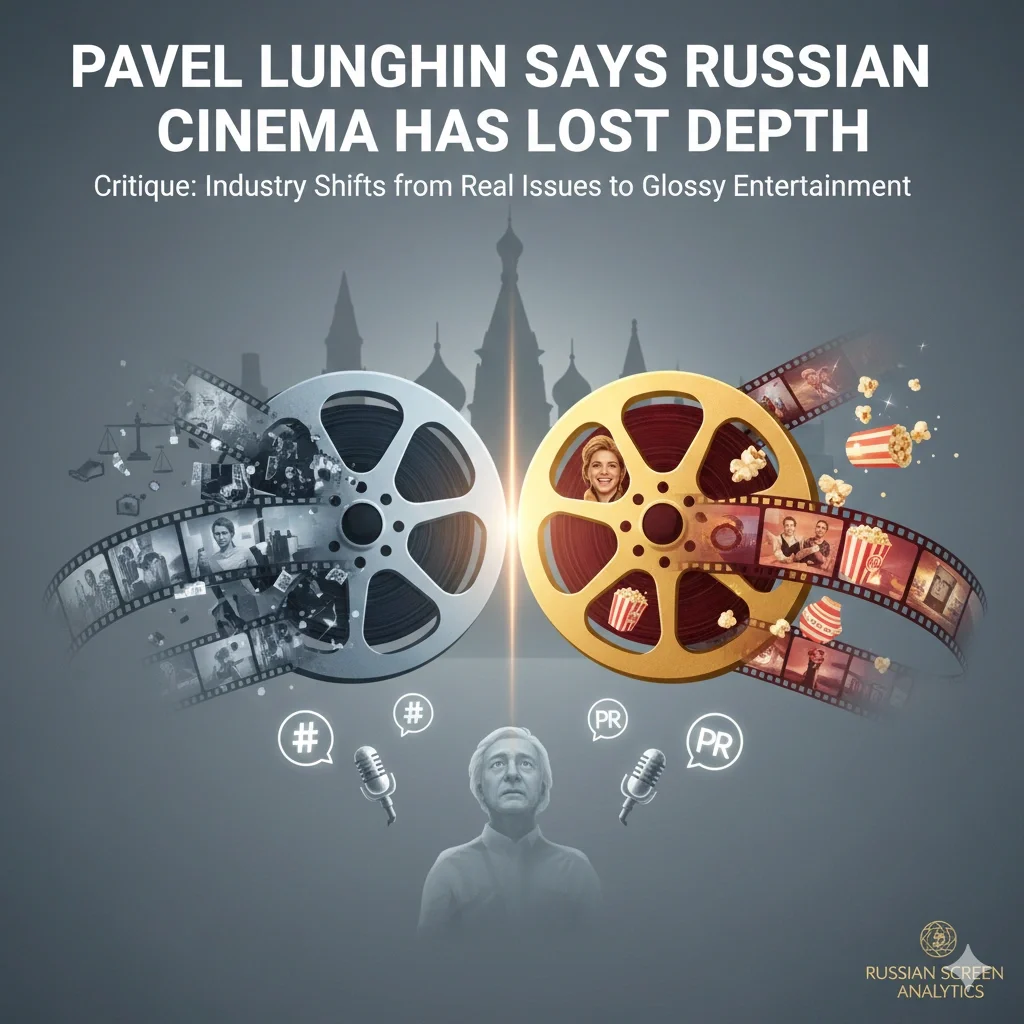 Filmmaker Pavel Lunghin speaking about Russian cinema at a press event