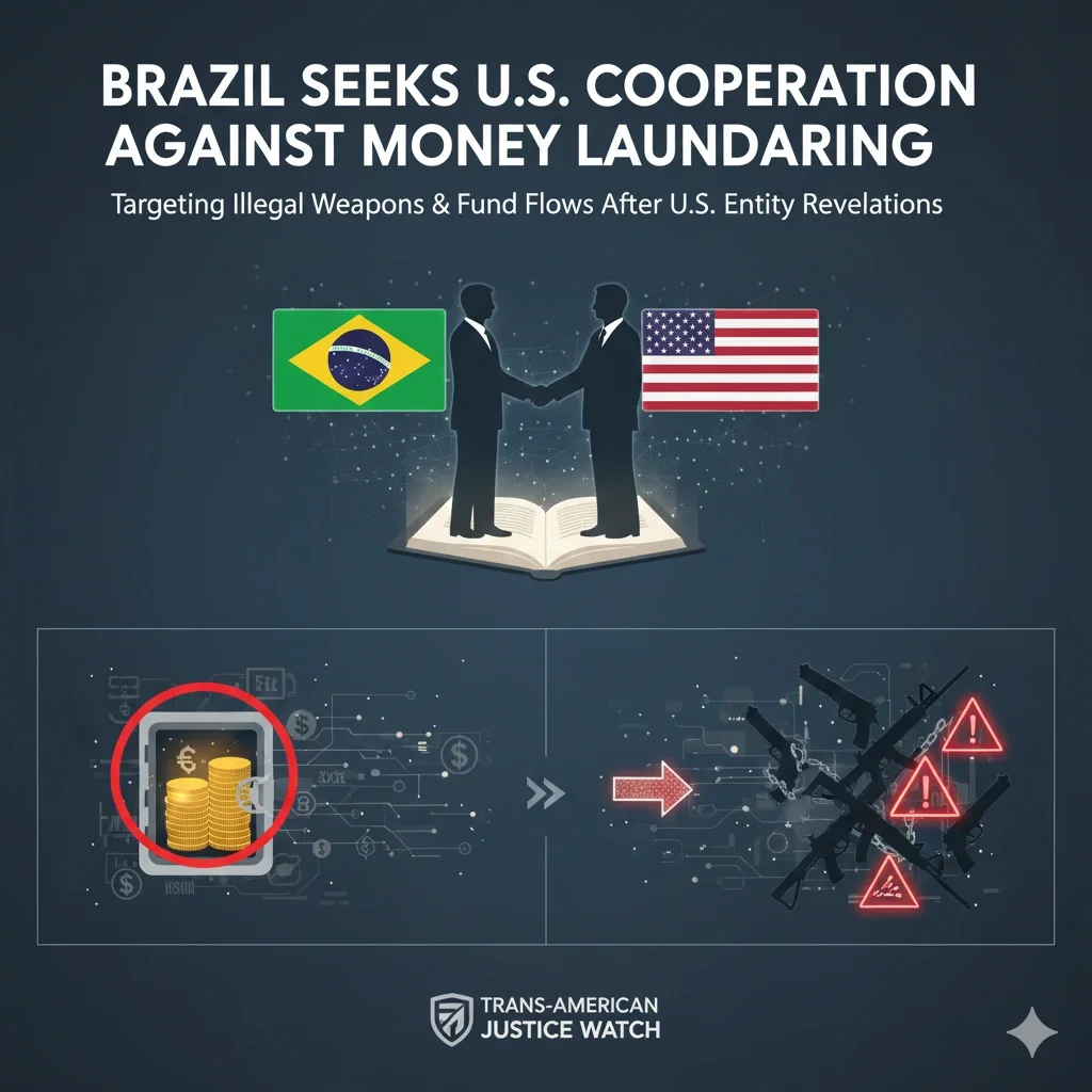 Brazil and U.S. flags symbolizing cooperation to combat money laundering and illegal arms exports