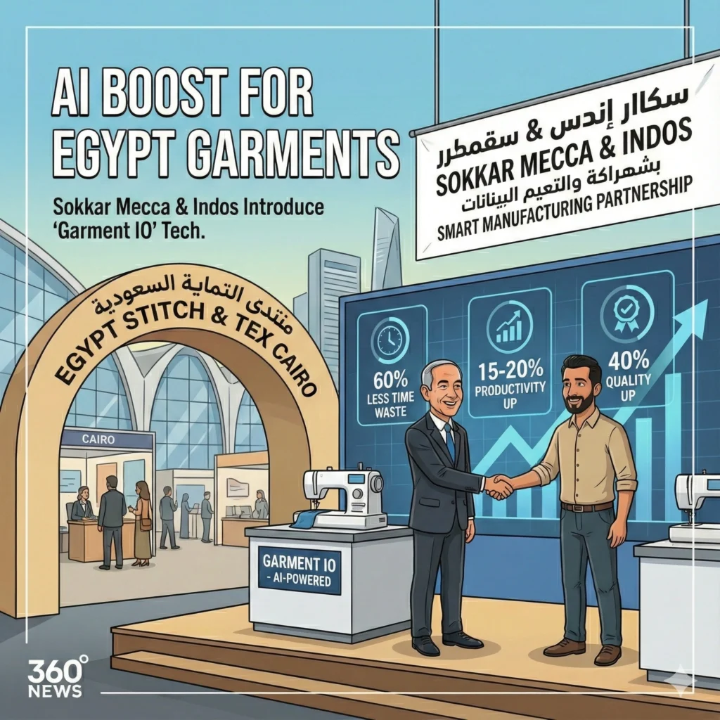 Egypt’s Sokkar Mecca partners with Indos Smart Manufacturing to launch “Garment IO,” an AI system enhancing productivity, quality, and exports in the garment sector.