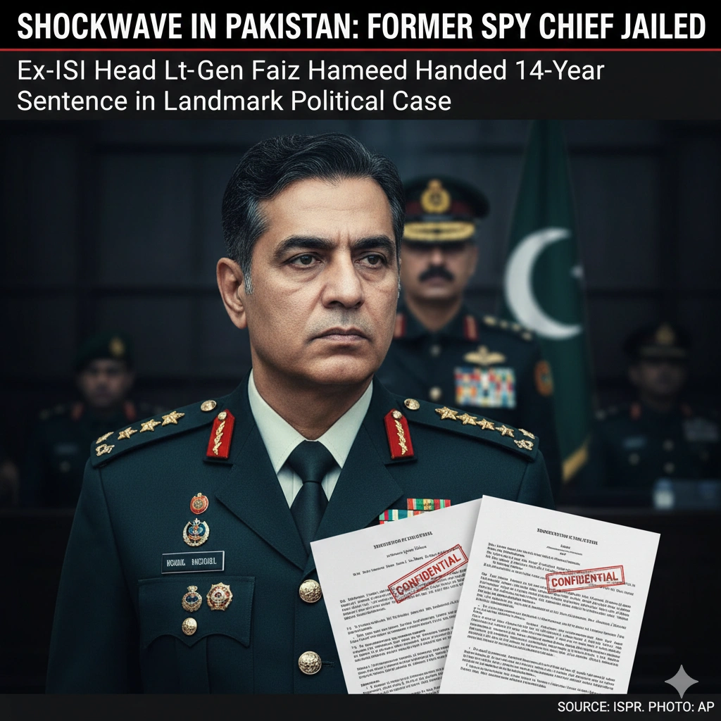 Faiz Hameed jailed as Pakistan sentences ex-ISI chief to 14 years for political meddling and abuse of authority.