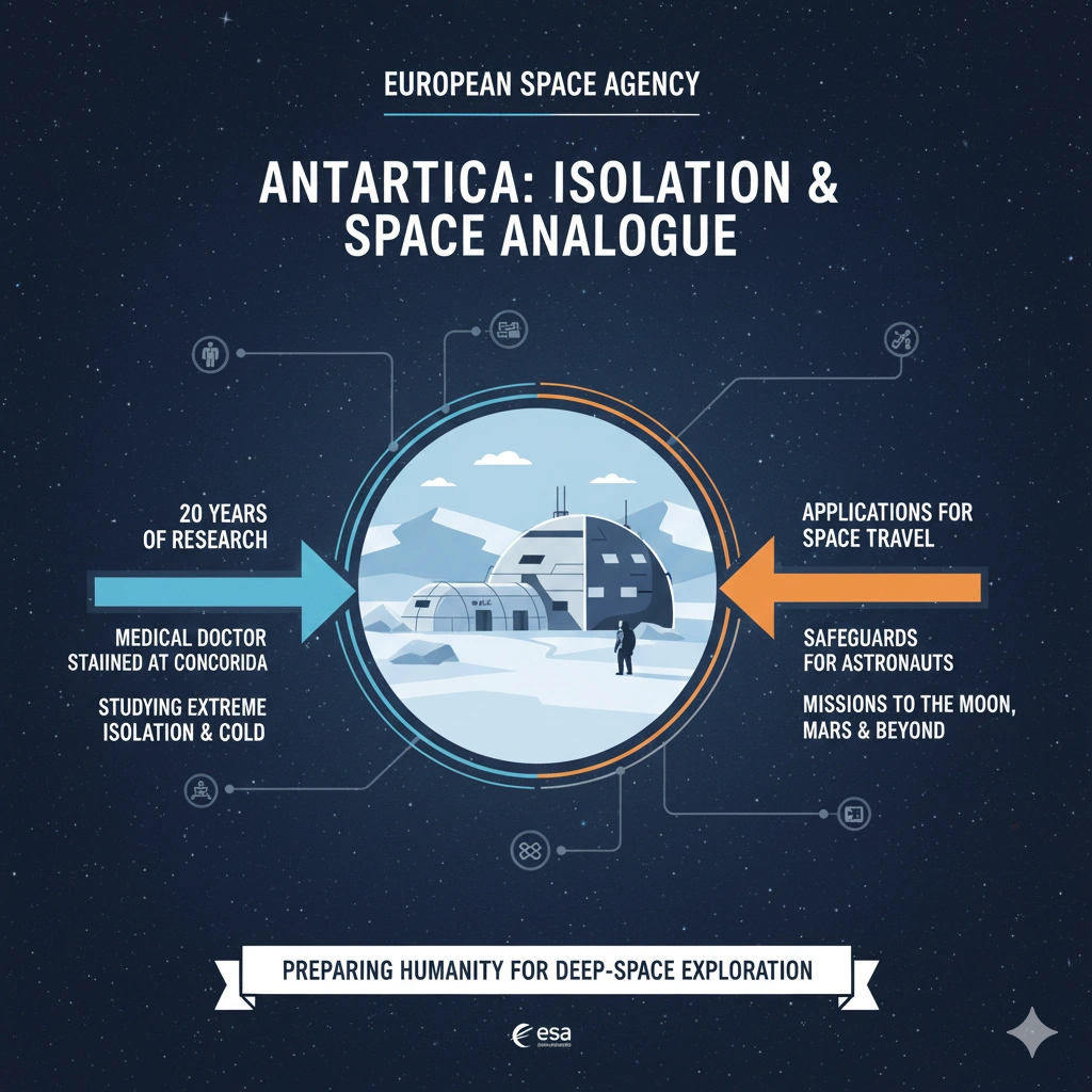 ESA Antarctica missions mark 20 years of preparing humans for deep-space exploration, studying isolation, extreme cold, and astronaut health.