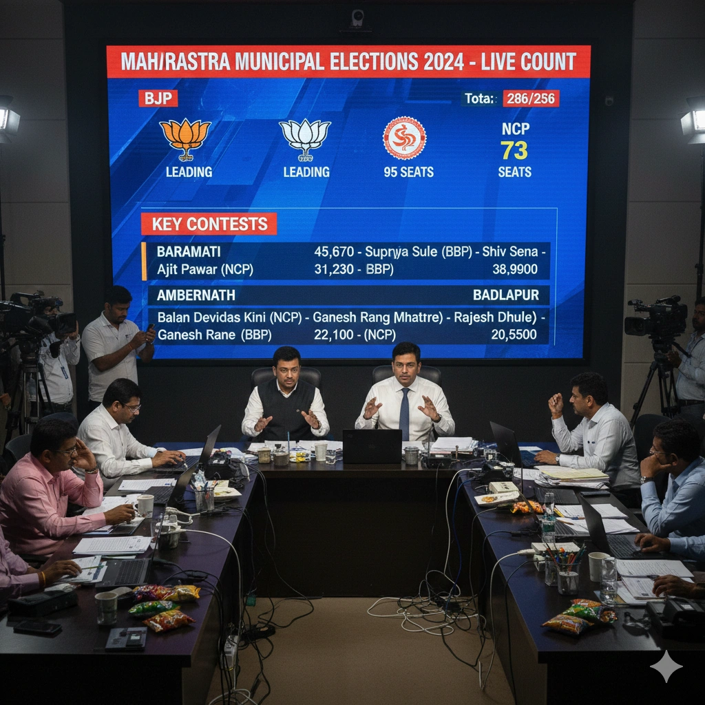 Maharashtra Local Body Elections 2025 see BJP leading early vote counting across 286 councils as Shiv Sena and NCP remain in close contest.