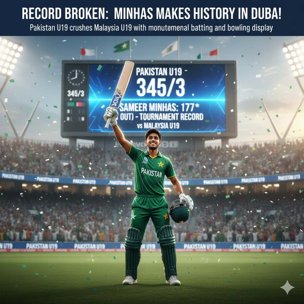 Sameer Minhas 177 not out powers Pakistan U19 to a crushing win, setting a new Youth ODI and tournament record.