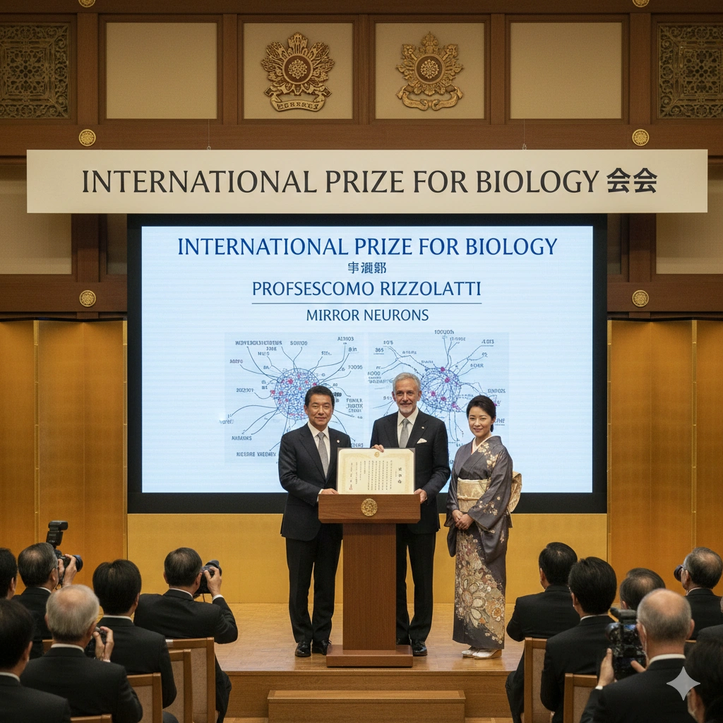 Professor Giacomo Rizzolatti honored in Tokyo with the International Prize for Biology for his discovery of mirror neurons and contributions to social neuroscience.