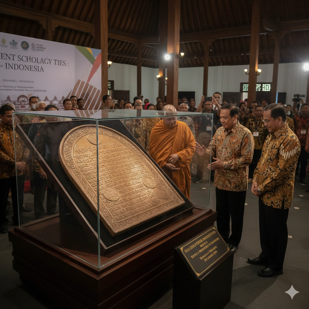 Indonesia receives a replica of the Nalanda Copperplate Inscription from India in 2025, highlighting ancient ties and Muarajambi UNESCO bid.