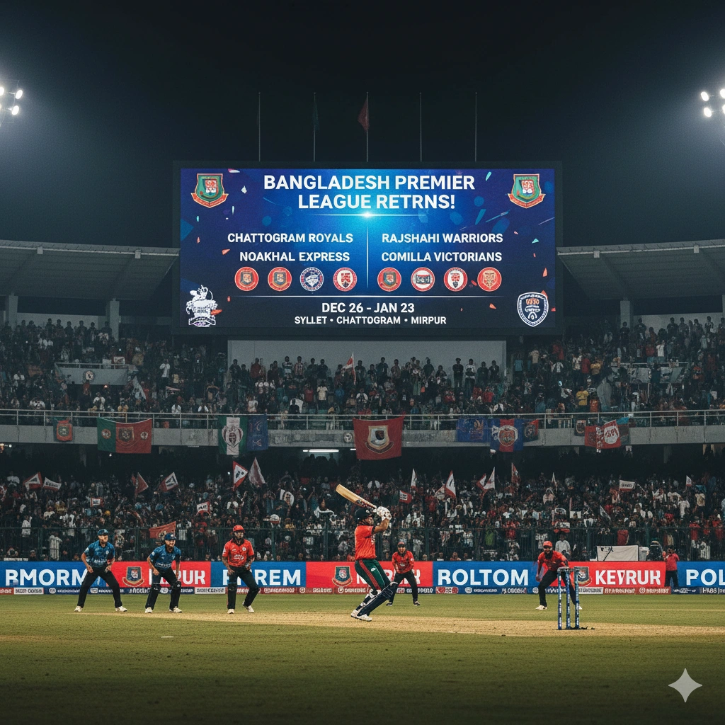 BPL 2025/26 features six teams, including four new sides, with 34 matches across Sylhet, Chattogram, and Mirpur for thrilling cricket action.