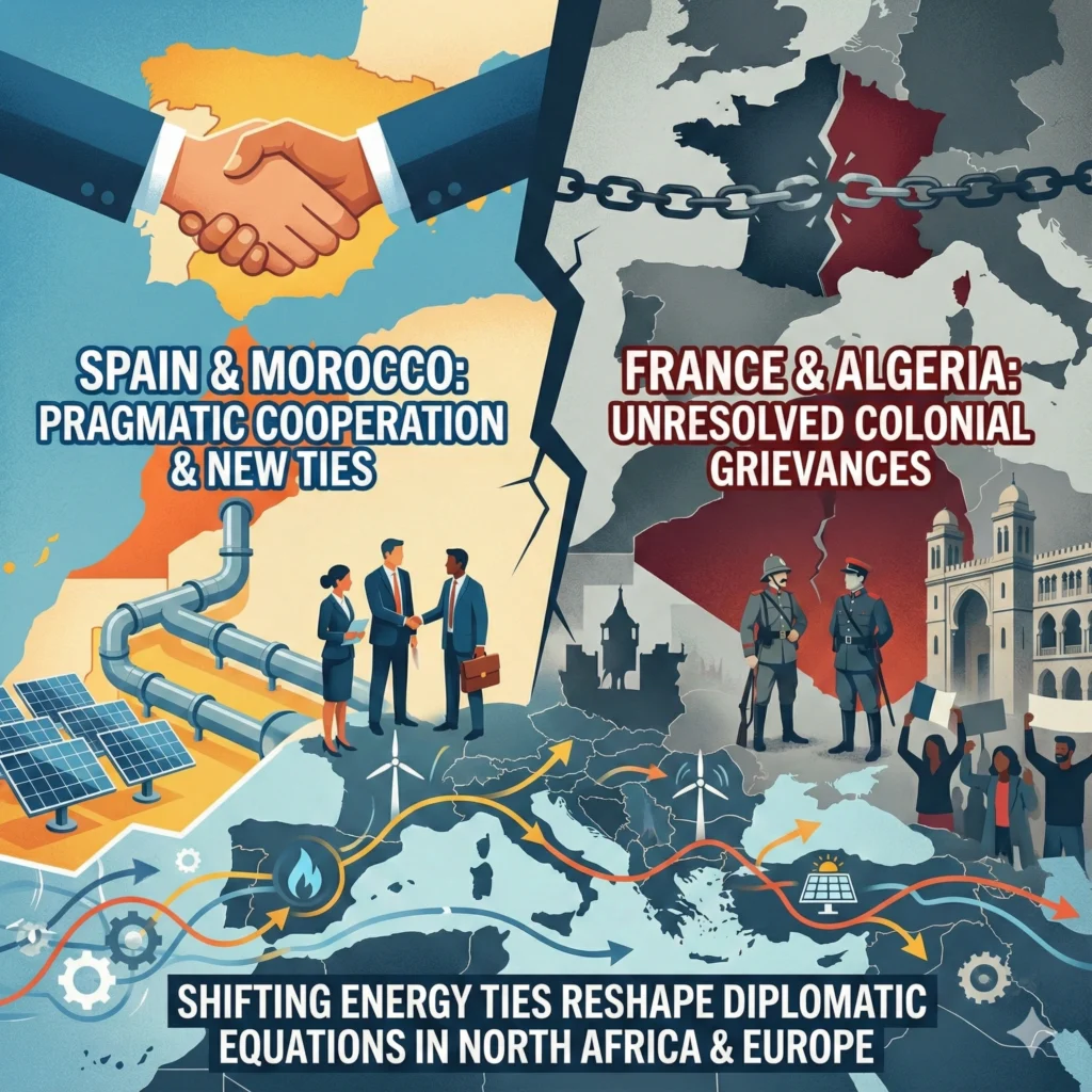 Spain Morocco relations improve through pragmatic cooperation on migration, security, and trade, while France and Algeria remain stalled by historical grievances.