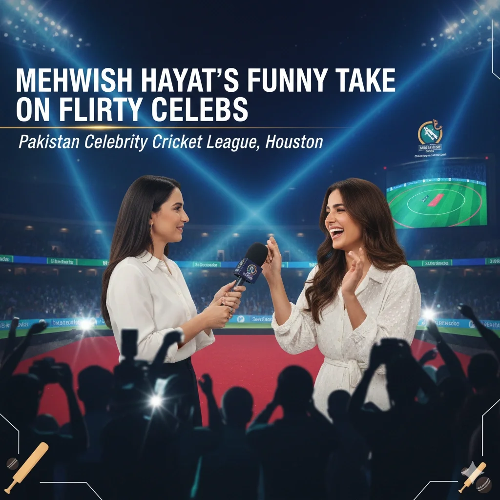 Mehwish Hayat playfully ranking the flirtiest actors in Pakistani showbiz during Houston celebrity event