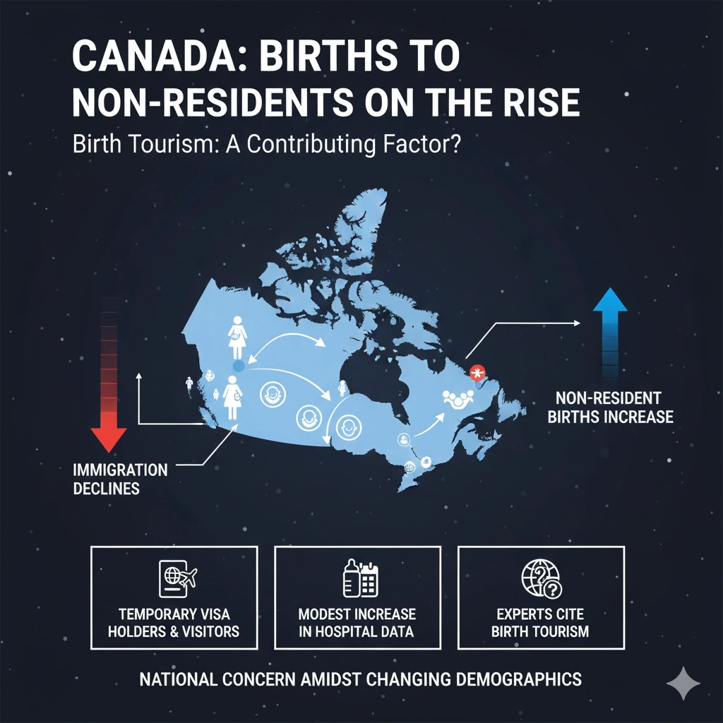 Canada birth tourism rises as births to foreign visitors increase 4%, sparking debate on citizenship and healthcare amid declining temporary residents.