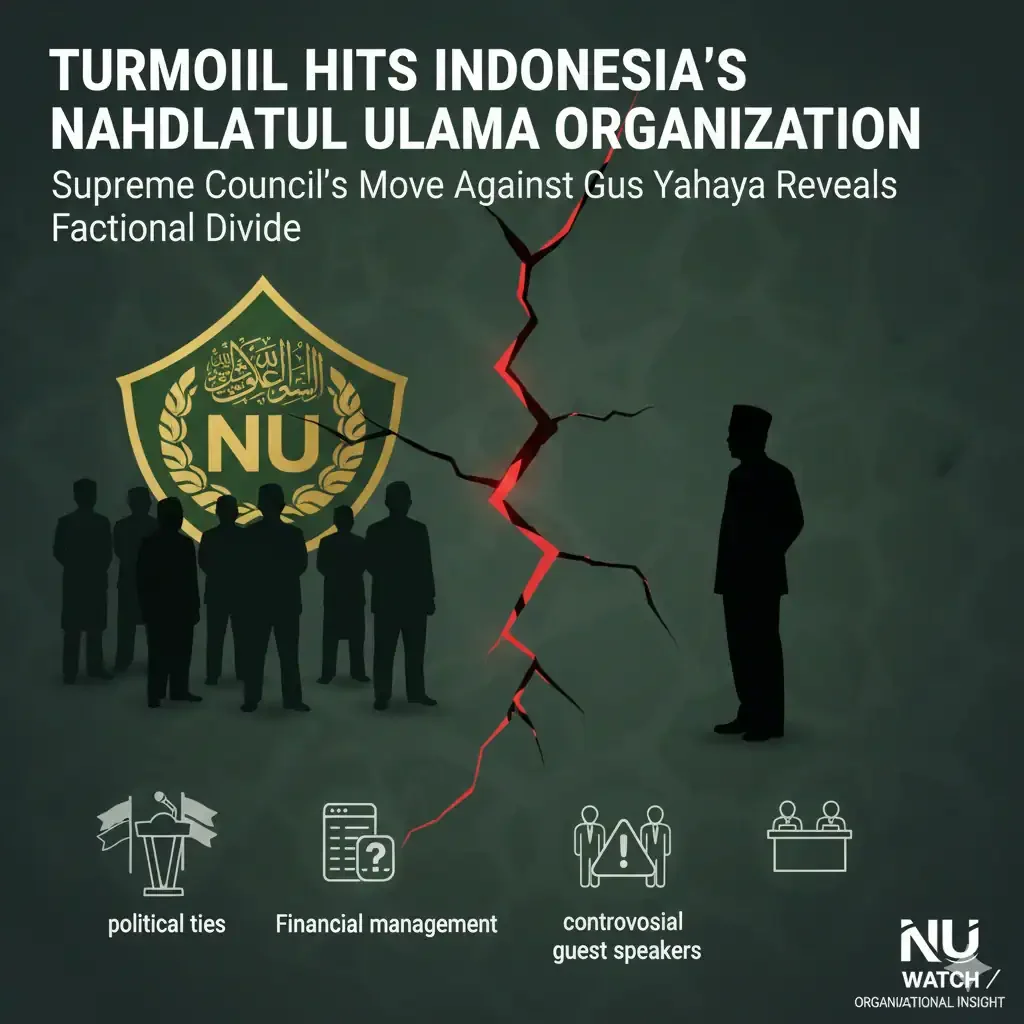 The Nahdlatul Ulama leadership crisis deepens as Gus Yahya and Kyai Miftach factions clash, raising political, financial, and ideological tensions in Indonesia.