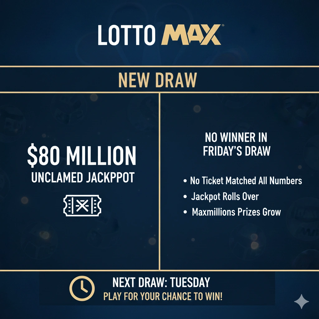 Lotto Max rolls over again, keeping the $80 million jackpot alive and pushing total prizing to $101 million with 21 Maxmillions.