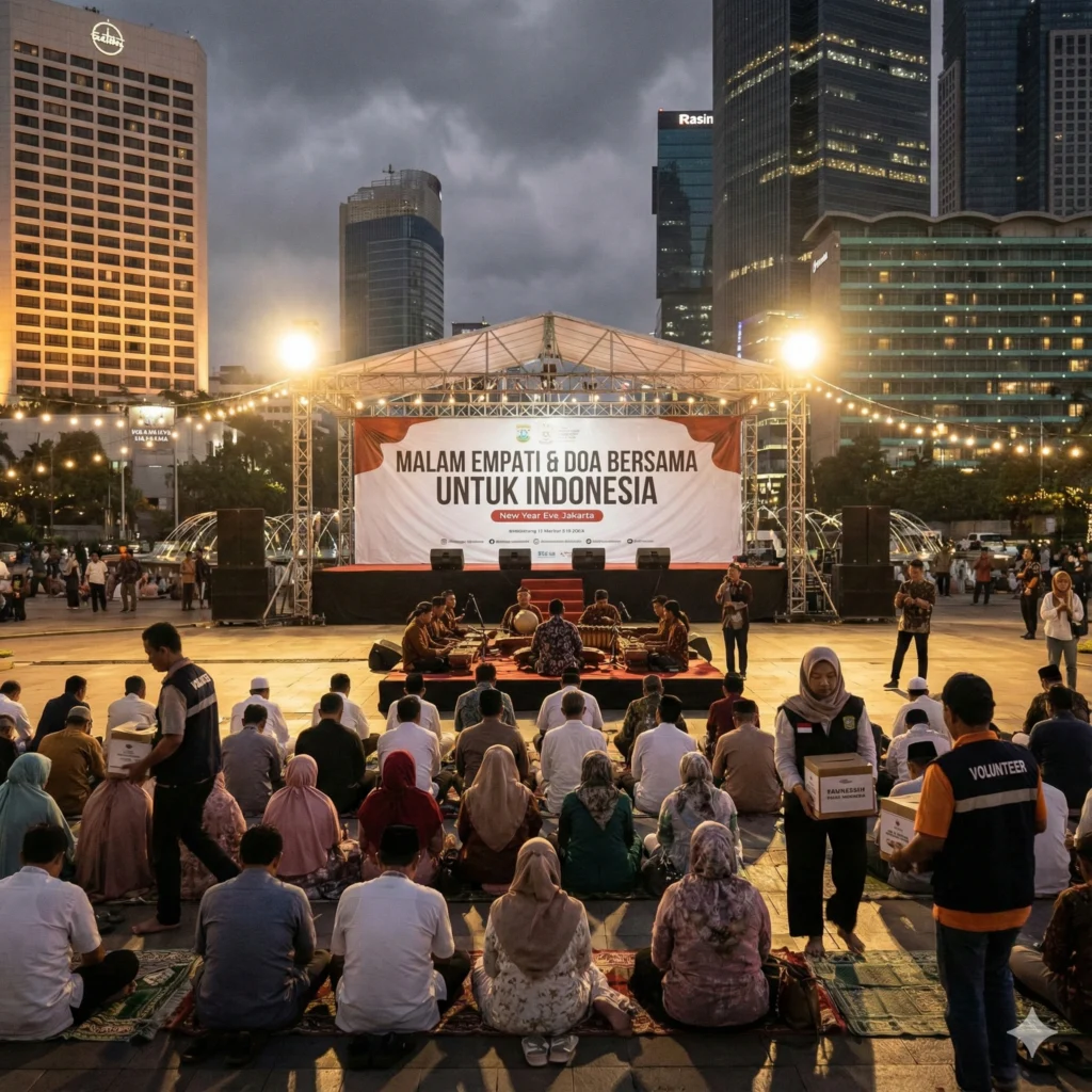 Jakarta New Year celebrations 2026 focus on solidarity, donations, and community events, foregoing fireworks to support disaster-hit regions.