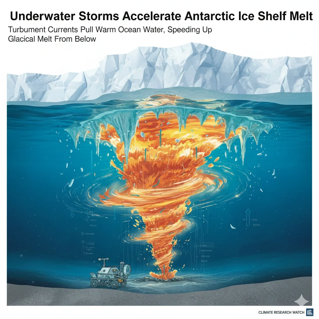 West Antarctic Ice Shelf showing underwater currents and ice melt