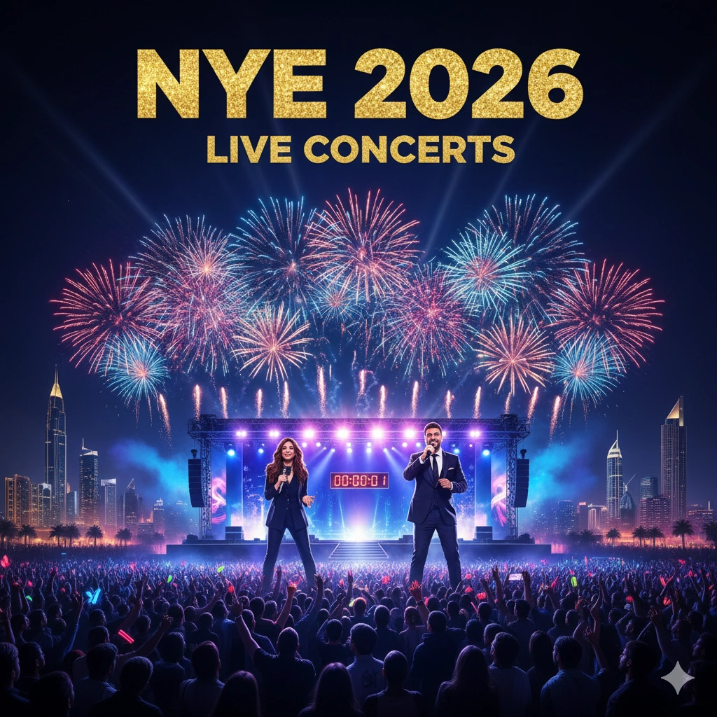 Arab music stars headline UAE New Year’s Eve concerts 2026 in Dubai, Abu Dhabi, and Sharjah, with surprises and unforgettable performances.