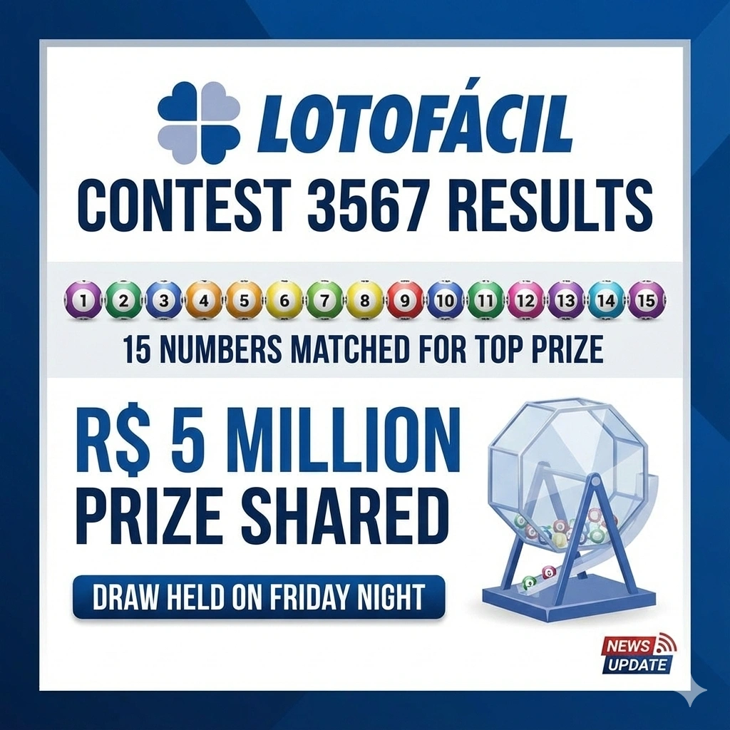 Check the official Lotofácil 3567 results and winning numbers. R$ 5 million jackpot prizes announced; see how to claim your winnings and next draw info.