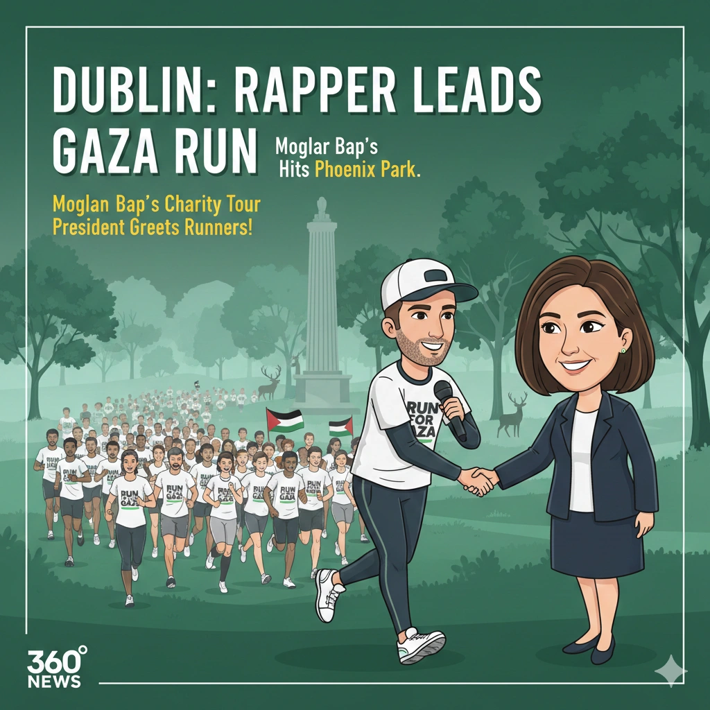 Móglaí Bap charity run sees Kneecap rapper lead Phoenix Park fundraiser for Gaza, welcomed by Ireland’s president.