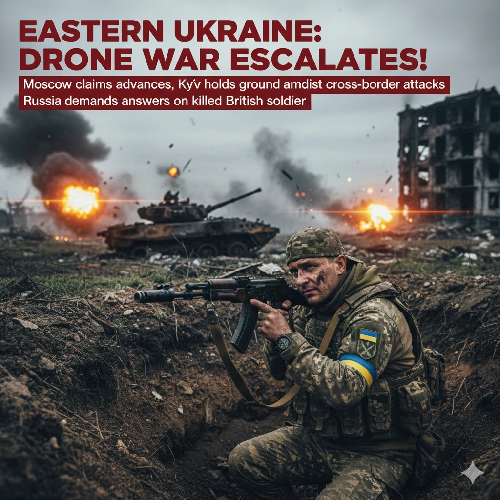 Russia-Ukraine War tensions intensify as both sides report clashes, drone strikes, and contested territorial advances in Donetsk and Kharkiv.
