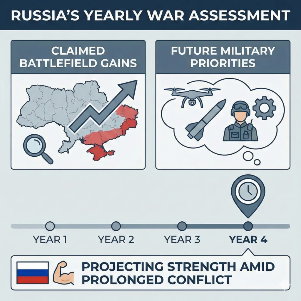 Russia Ukraine conflict review details claimed battlefield gains, strategic priorities, and future military plans as Moscow signals confidence amid ongoing war.