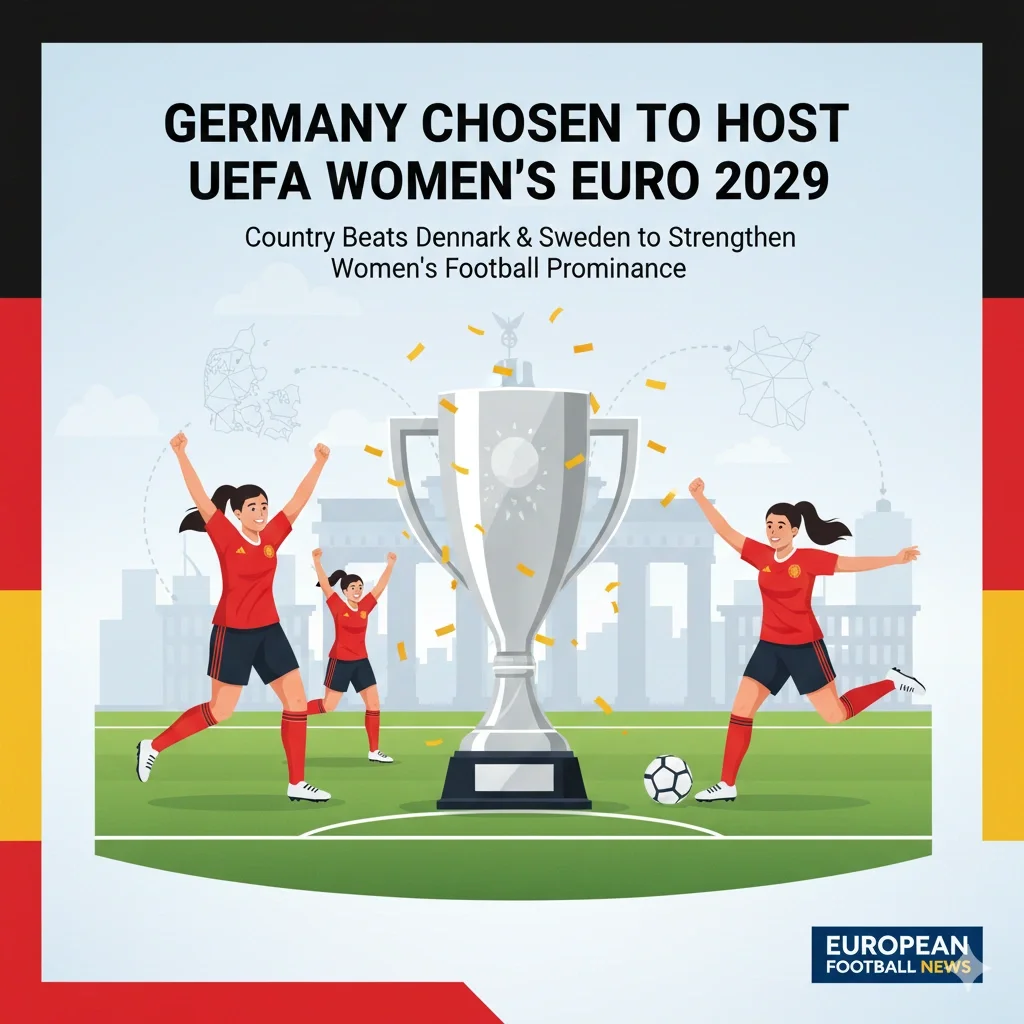 Germany women’s football team celebrating UEFA Women’s Euro 2029 hosting win