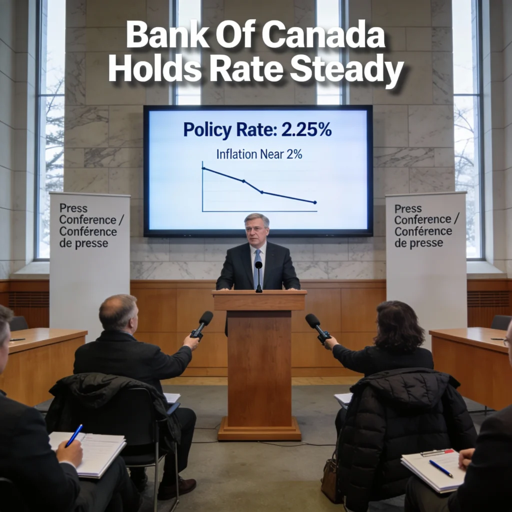 Bank of Canada interest rates hold at 2.25%, raising market concerns as U.S. tariffs, trade risks, and slow growth challenge Canada’s economy.