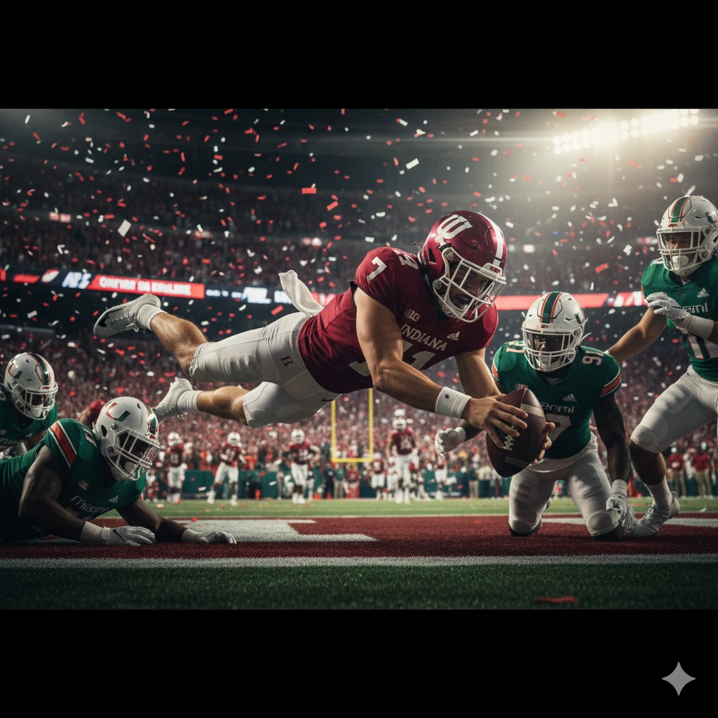 Indiana Hoosiers win first national title after shocking Miami 27–21 behind Fernando Mendoza’s heroics in CFP championship.