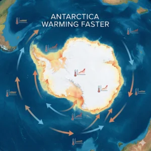 Antarctica warming faster than expected, with study revealing 1.4× faster warming than Southern Hemisphere average.