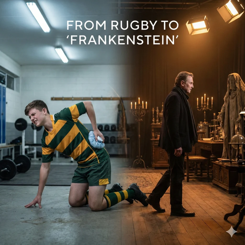 Jacob Elordi reveals how a rugby injury led him to acting, ultimately landing Guillermo del Toro’s Frankenstein role in 2026.