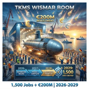 TKMS Wismar shipyard expansion adds up to 1,500 jobs as thyssenkrupp invests €200M in submarines, frigates, and Polarstern production.