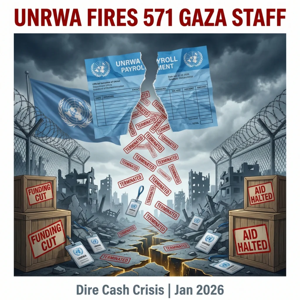 UNRWA axes 571 Gaza staff pay amid a $310M funding collapse. Donor cuts, terror allegations, and a deepening humanitarian crisis.