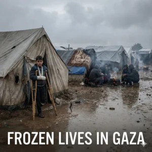 Gaza winter humanitarian crisis deepens as freezing cold, displacement, and blocked aid push wounded Palestinians toward survival crisis.