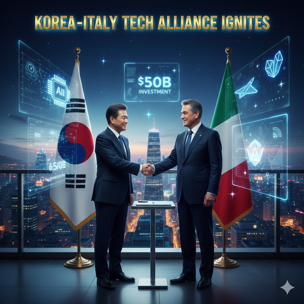 Korea-Italy AI Power Pact signed as Seoul and Rome agree on AI, chips, minerals, aerospace, and defense cooperation.