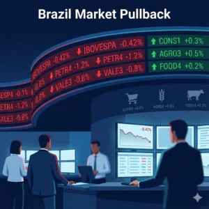 Brazil Bovespa stocks fell 0.42% as meatpackers Minerva and Marfrig dragged the market lower, while gains in select blue chips limited losses.