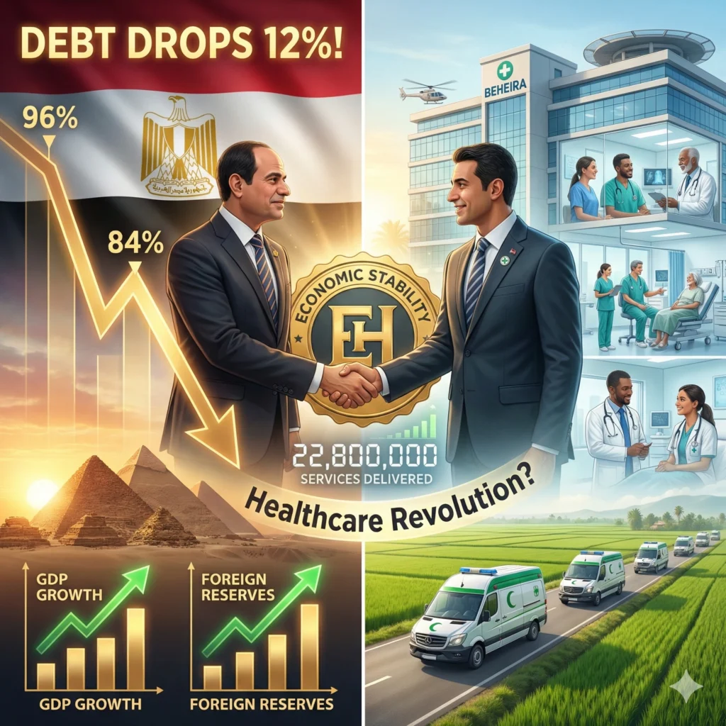 Egypt economic growth strengthens as debt-to-GDP drops to 84% and healthcare services surge, boosting stability and citizen well-being under Vision 2030.