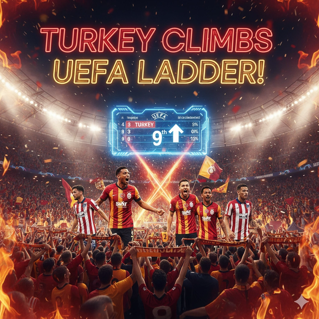 Turkey UEFA rankings climb to 9th after Galatasaray’s 1-1 draw with Atletico Madrid, earning crucial points for European competition and future club seeding.