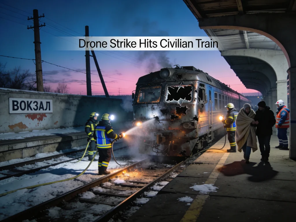 Zelenskyy calls drone strike terrorism after a passenger train attack in Kharkiv killed at least four people, according to officials.