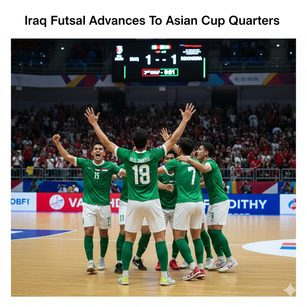 Iraq futsal Asian Cup 2026 earns quarterfinal berth after 1-1 draw with Indonesia. Team shows resilience and tactical strength on the continental stage.