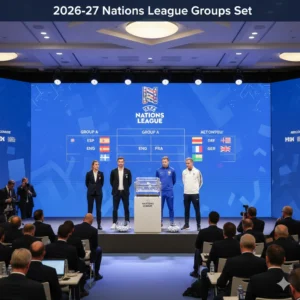 UEFA Nations League 2026-27 draw reveals elite clashes, tough groups and major football rivalries. See full breakdown and key teams involved.