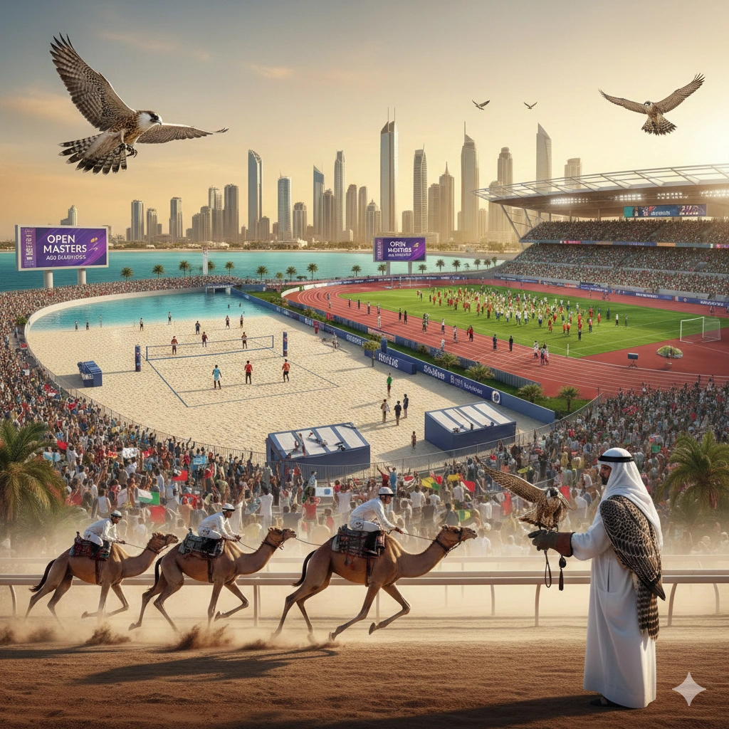 Open Masters Games Abu Dhabi 2026 penultimate day features record camel racing and falconry highlights ahead of Sunday's strong closing on Hudayriyat Island.