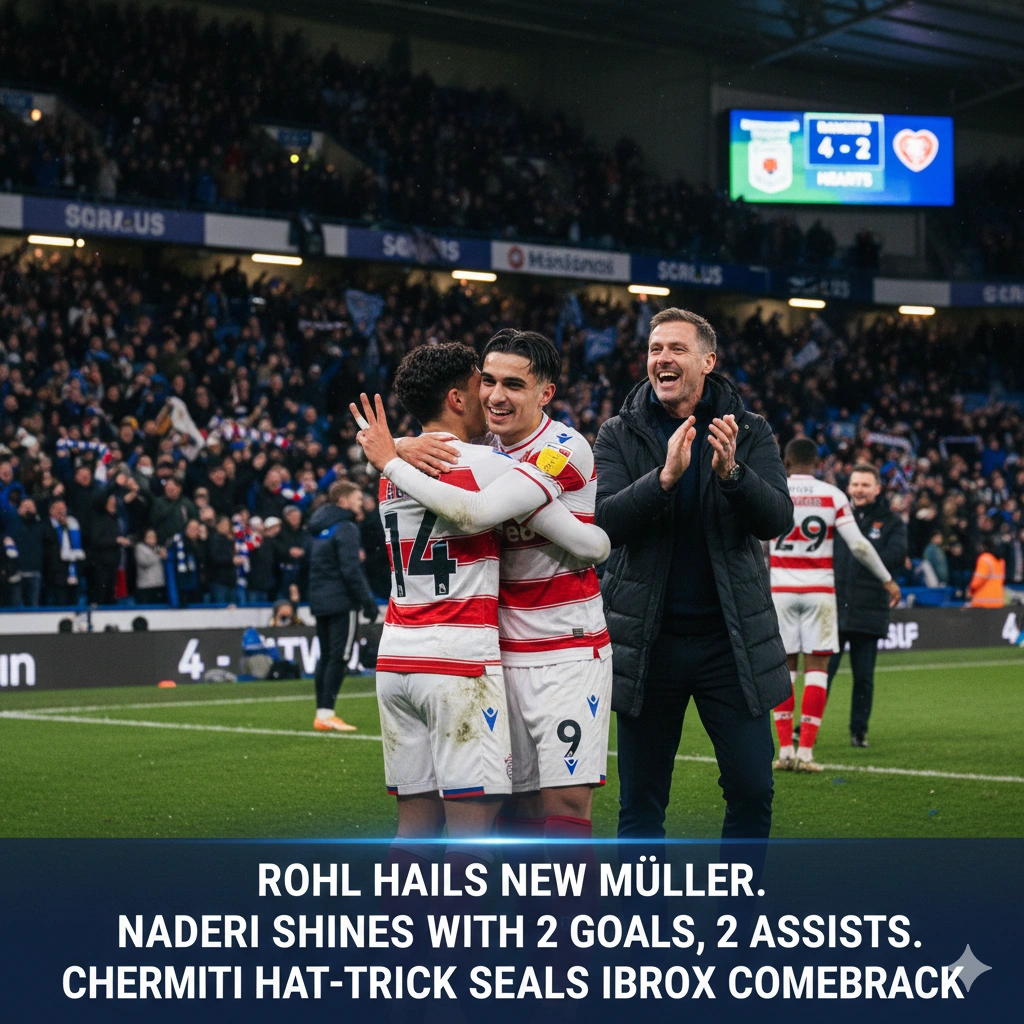 Rangers coach Danny Rohl praises Naderi after a thrilling 4-2 win. See how the Müller-like forward is leading the record comeback in the title race.