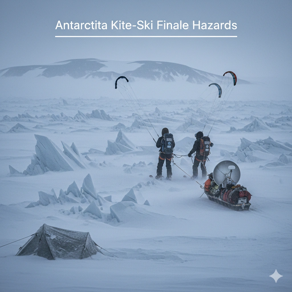 Kite-Skiers battle winds and injury in Antarctica as record crossings, rescues, and solo feats define the dramatic 2026 season finale.