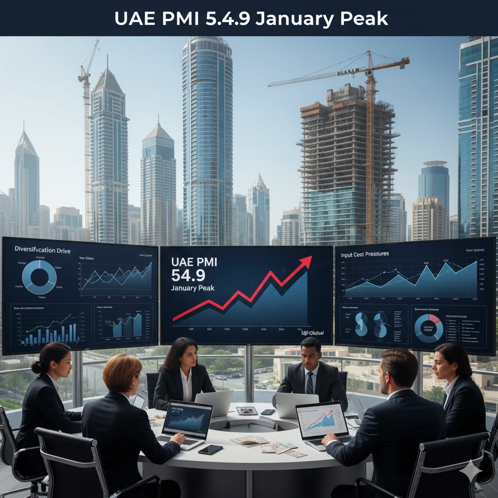 UAE Non-Oil PMI hits 54.9, an 11-month high as new orders surge and business activity strengthens despite rising costs.