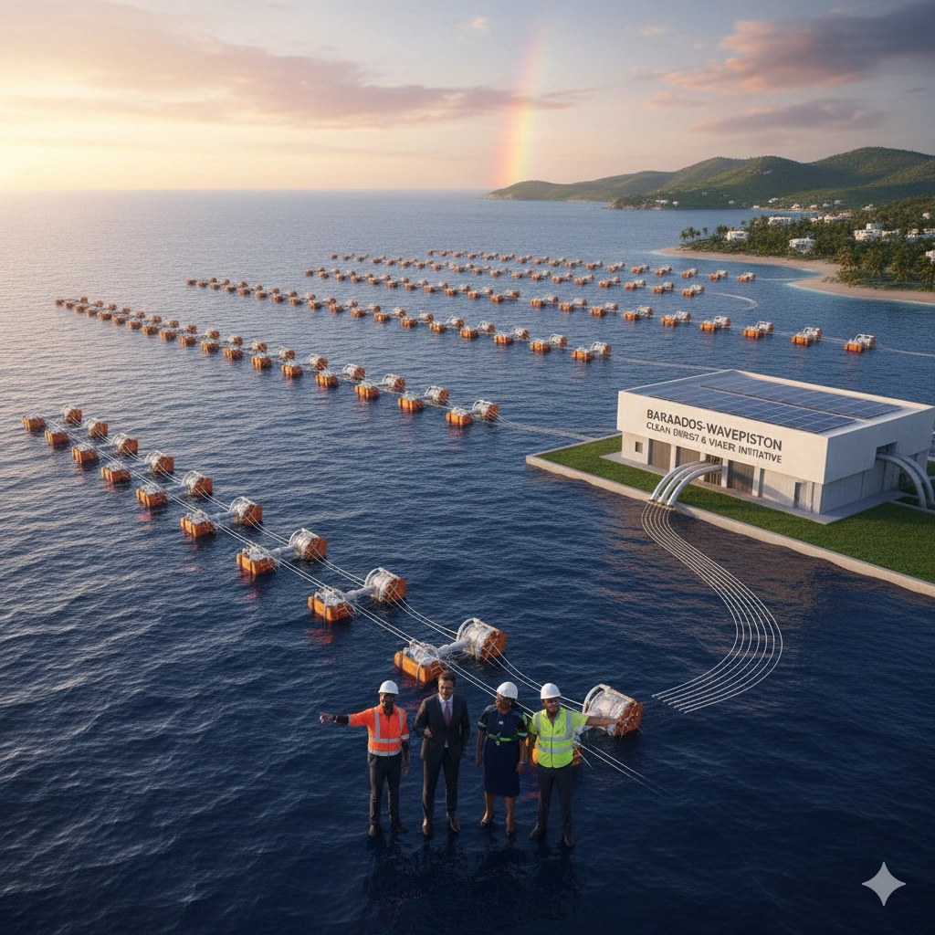 Barbados Wave Energy Project launches with a 50 MW goal. See how the island is using Wavepiston technology for clean electricity and water desalination by 2030.