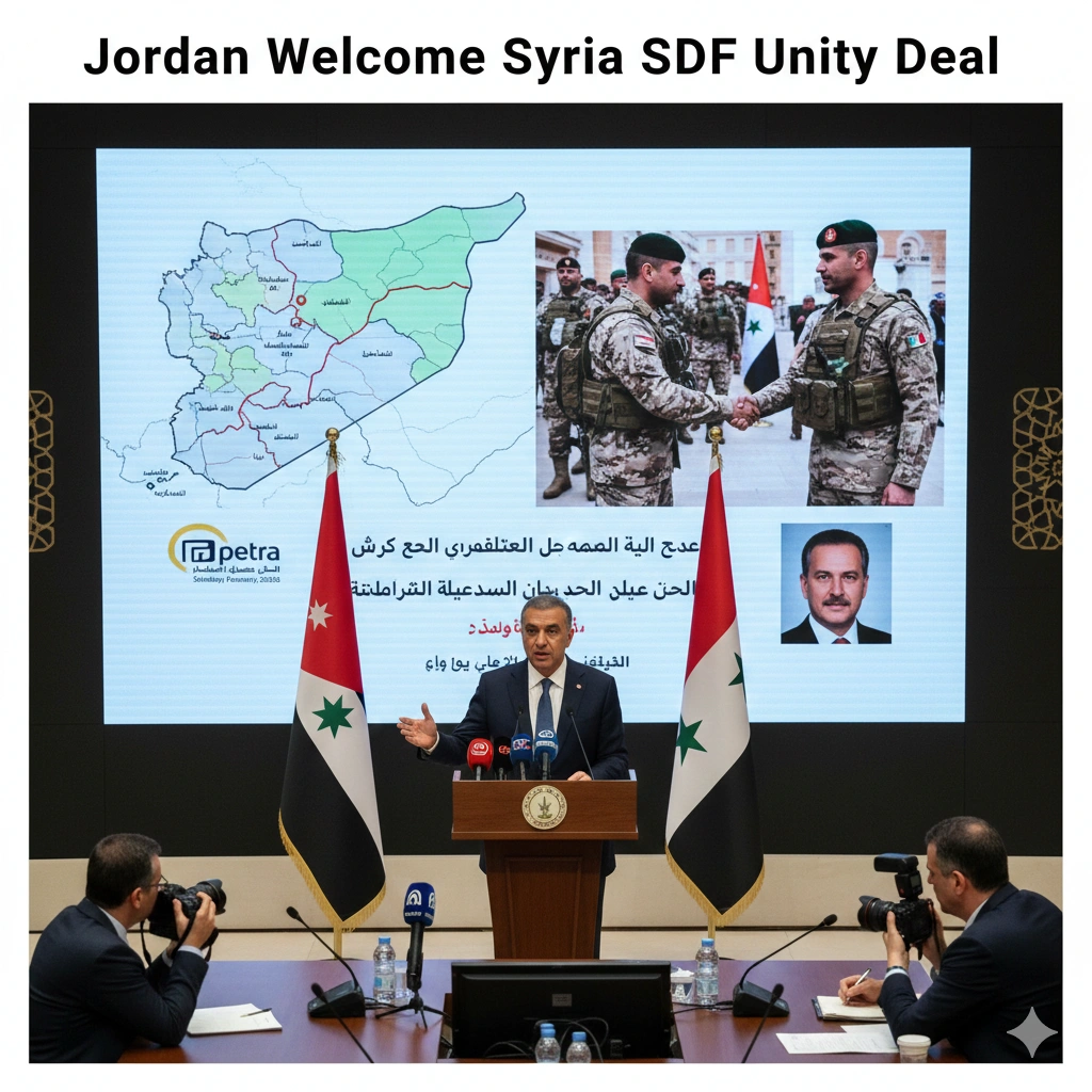 Jordan Hails Syria-SDF Integration Deal as a major step for unity, security, and reconstruction after US-mediated talks and army integration plans.