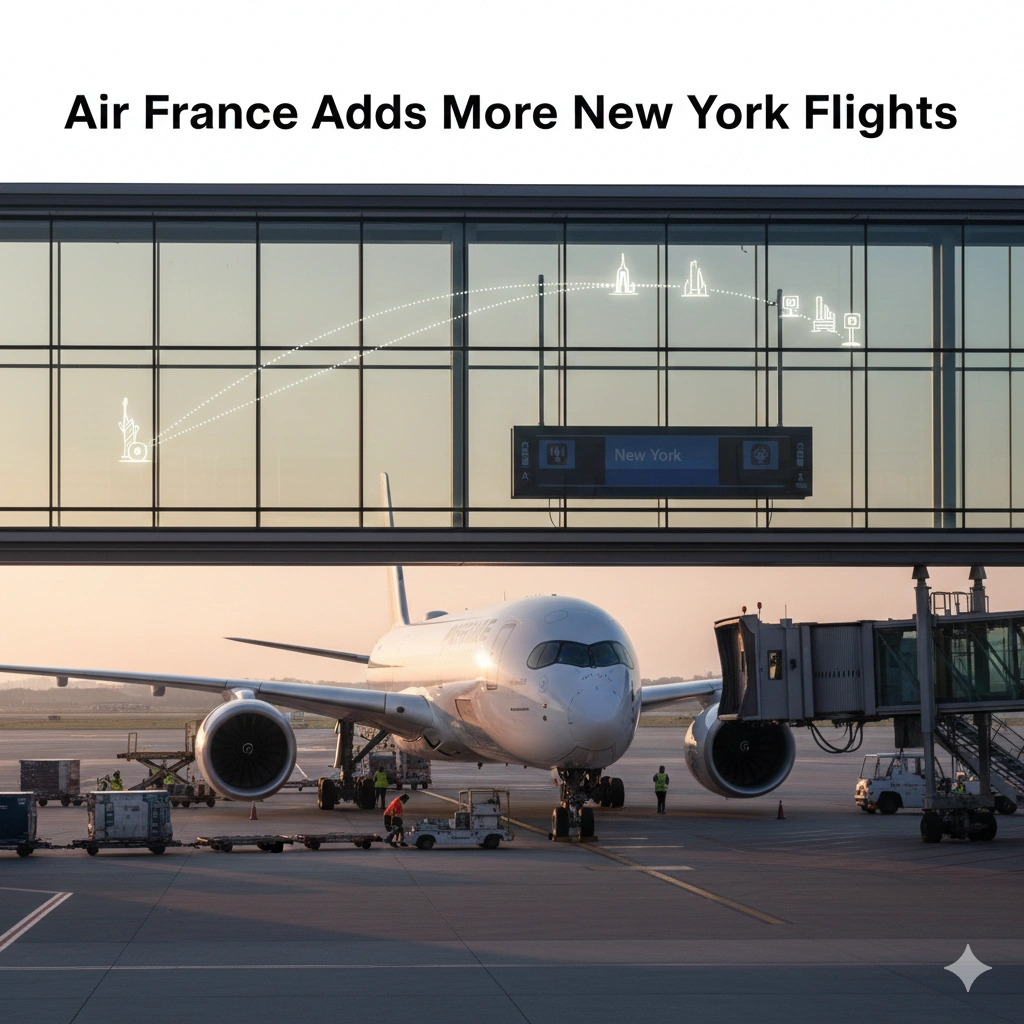 Air France Paris New York flights rise to 11 daily in summer 2026, adding Newark services, A350 Business Suites and free Starlink Wi-Fi.