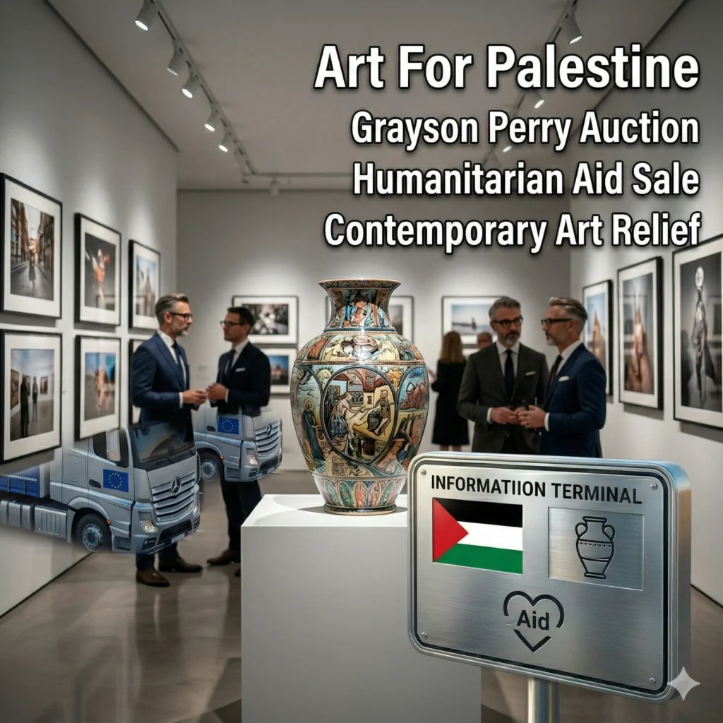Sir Grayson Perry and Es Devlin donate contemporary artworks for Palestine charity auction. Discover how rare art is raising vital humanitarian funds in 2026.